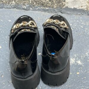 Guess Black Loafers with Gold Chain Accent